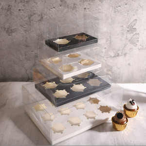 Boîte à muffins en plastique PVC PET transparent 2 4 6 12 trous <span class=keywords><strong>et</strong></span> base dorée - Product Image 3