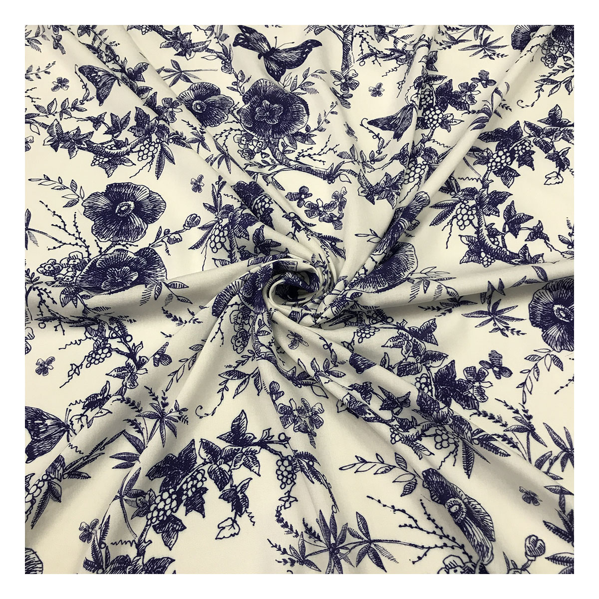 Tecido Rayon para Vestuário Toile De Jouy Padrões De Tecido Digital Impresso Floral A Saída De Fábrica Desenho À Mão Tecido Azul Planície