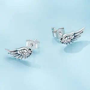Orecchini di piume di lusso con ali d'angelo in argento sterling s925 all'ingrosso per ragazza