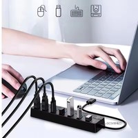 Hub USB 7 en 1, séparateur haute vitesse, 7 ports, 5 Gbps, adaptateur d'alimentation avec interrupteur, câble long avec plusieurs chargeurs d'extension