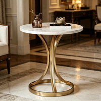 Moderner Luxuriöser Runder Marmor-Couchtisch mit Goldenem Metallrahmen Ecktisch für Apartment und Wohnzimmer