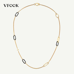 VFOOK 조절 가능한 18K 순금 세라믹 체인 목걸이 변색 방지 레이어드 여성 남성 공용 목걸이 - Product Image 1