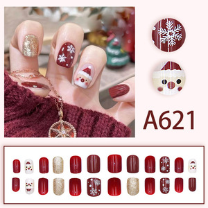 Vente chaude édition de Noël <span class=keywords><strong>Nail</strong></span> <span class=keywords><strong>Art</strong></span> 24 pièces <span class=keywords><strong>court</strong></span> détachable portable faux ongles père noël flocon de neige doigts - Product Image 2