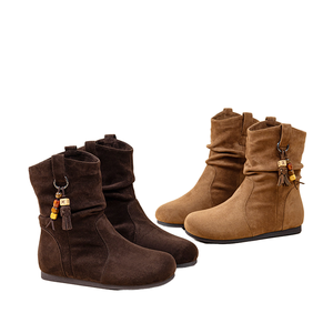 Botas de Invierno de Media Pantorrilla para Mujer, Estilo Occidental, Tallas Grandes, de Cuero Genuino, con Tacón Grueso y Plataforma, Estilo Universitario - Product Image 1