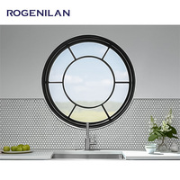 Ventana Redonda de Aluminio Resistente a Huracanes Estilo Francés Rogenilan, Ventana Circular Fija con Rejilla