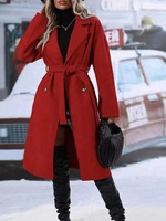 Veste longue coupe-vent pour femme, couleur unie, col à revers, épaissie, à double boutonnage et à lacets