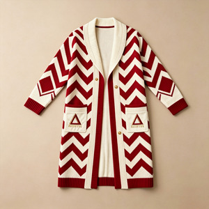 <span class=keywords><strong>Cardigan</strong></span> in Maglia Rosso <span class=keywords><strong>con</strong></span> <span class=keywords><strong>Collo</strong></span> <span class=keywords><strong>a</strong></span> <span class=keywords><strong>Scialle</strong></span> e Motivo, Lunghezza Media, Manica Lunga, per Donna, Maglione Ricamato per Gruppi e Confraternite, Capospalla - Product Image 2