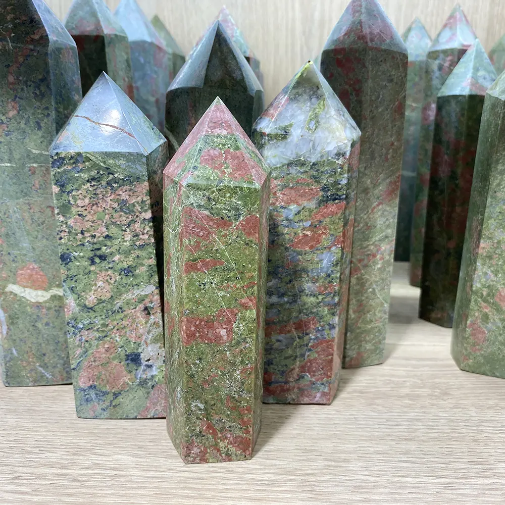 Wholesale Anyolite Zoisite Ruby Kynite Point Quartz Crystal Unakite Wand Tower for Healing