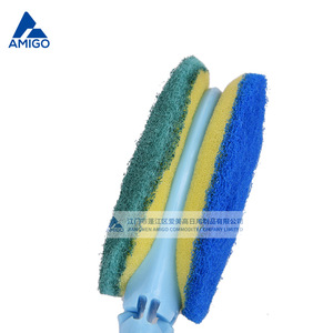 Brosse de nettoyage de cuisine Amigo avec tête en éponge et boucle de suspension pour casseroles, poêles, bols, manche bleu-vert - Product Image 3