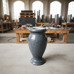 Vases commémoratifs en granit noir à prix d'usine avec gravure florale pour pierre tombale - Product Image 3