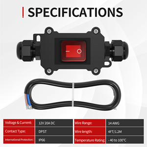 IP66 للماء 12 فولت 20A العاصمة سلك التبديل مضمنة في الهواء الطلق مفاتيح الروك الأحمر مع <span class=keywords><strong>2</strong></span> موقف 4 دبوس DPST و 14 AWG الأسلاك - Product Image 2