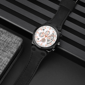 Reloj cronógrafo redondo para hombre, correa de cuero de lujo, reloj de cuarzo resistente al agua 30M, relojes al por mayor - Product Image 1