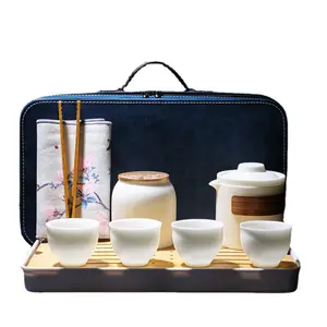 ชุดน้ำชากังฟูหยกสีขาวหรูหราสำหรับบ้านและสำนักงานถ้วยชาเคลือบสวยงามและหรูหรา