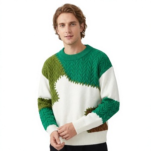 Suéter de Punto Acrílico para Hombre, con Patrón Geométrico Verde y Blanco, Transpirable, Suave, de Secado Rápido, Manga Larga, para Invierno - Product Image 1