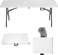Table pliante de 6 pieds, en plastique, rectangulaire, pour patio, repas, fête, camping, pique-nique, banquet