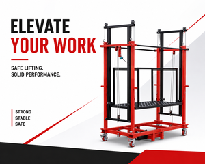 Plataforma Elevadora Hidráulica Vertical Portátil KCCL de 2m y 500kg con Motor Eléctrico para Obras de Construcción, Marco de Acero Rojo, Ruedas de Seguridad - Product Image 5