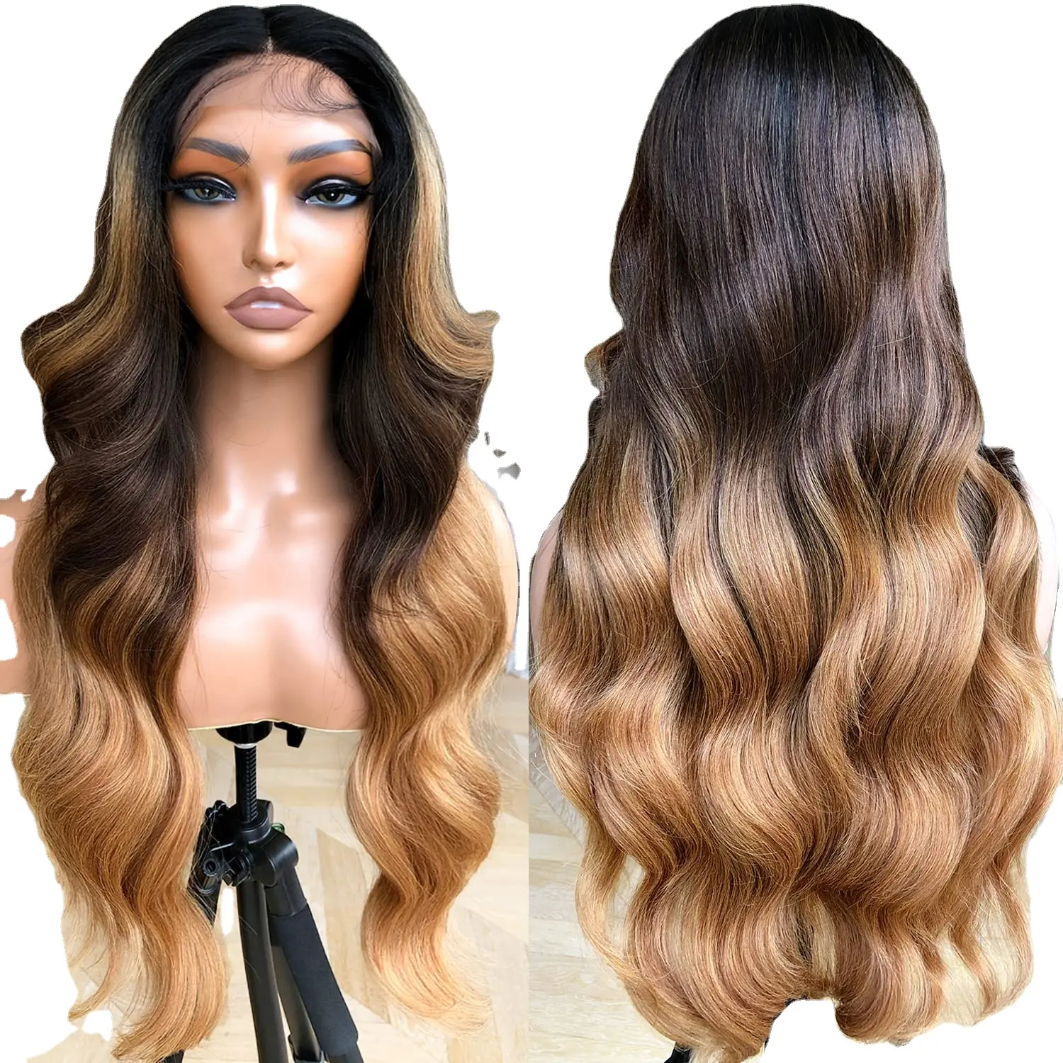 भूरे रंग के मिश्रित सुनहरे बालों वाली wig wig लंबी तरंग t भाग 100% मानव बाल विग