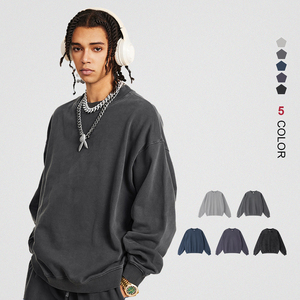 LOGO personnalisé 100% coton lavé en détresse sweat surdimensionné français éponge ras du cou sweat pour hommes - Product Image 1