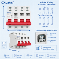 ChLotai 4P 125A 400V Sakelar Isolator Pemutus Sirkuit Modular dengan Pemasangan Rel DIN 35mm untuk Kotak Distribusi Listrik