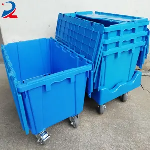 New design plastic foldable storage box with wheels plastic milk crate