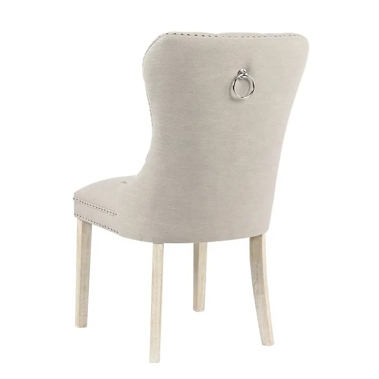 Modern Dining Room Furniture Linen Fabric Tufted Upholstered Ring Back Dining Chair