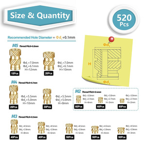 Metric Thread Inserts Kit 520Pcs M2 M3 M4 M5 Brass Fully Threaded Herringbone Nuts Set - Product Image 2