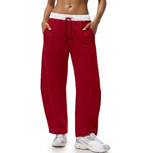 Pantalon de survêtement ample pour femme avec cordon de serrage, taille élastique, style color block, idéal pour le voyage, avec poches - Product Image 1