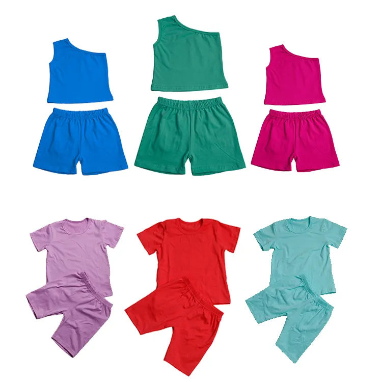 Enfants 2 pièces ensembles couleurs unies été chemise Shorts ensembles bébé filles garçons enfants vêtements Sport porter des vêtements de loisirs