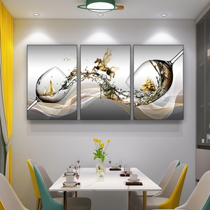 Triptyque mural de luxe nordique pour salle à manger, verre à vin, peinture en porcelaine cristalline, impression HD, décoration intérieure, vente en gros, personnalisable - Product Image 4