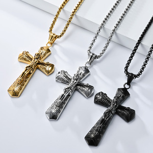 Cross-border retro punk style unique cross <b>titanium</b> steel necklace for hip-hop fashionistas. - Product Image 1