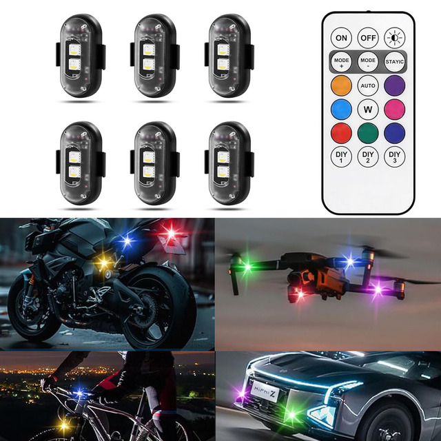 12V for Car Motorcycle Drone Aircraft Bike Wireless Remote Control RGB LED Strobe Light USB Waterproof Anti-Collision Emergency