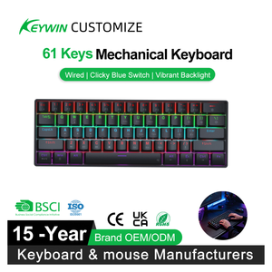 <span class=keywords><strong>Clavier</strong></span> de jeu mécanique personnalisé à 61 touches RGB, 26 touches anti-ghosting, USB Type-C filaire, interrupteurs bleus, <span class=keywords><strong>clavier</strong></span> de jeu mécanique OEM 60% - Product Image 1