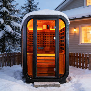 Sauna extérieur au design moderne avec chauffage infrarouge pour 2 à 1 personne, en bois d'épicéa massif avec luminothérapie infrarouge - Product Image 1