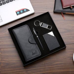 Design Wholesale <b>Personalized</b> Custom Pu Leather <b>Keychain</b> Promotion Luxury Gift Set for Office Employees Souvenir Business Gifts - Product Image 6