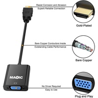 Promotion en stock, livraison rapide, câble convertisseur HDMI vers VGA plaqué or CE 1080P 60Hz, prend en charge la 3D, adaptateur VGA vers HDMI