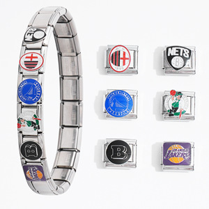 Modular Stainless Steel Charm Bracelet With Sports Team Logos Unisex Everyday Wear - Product Image 1