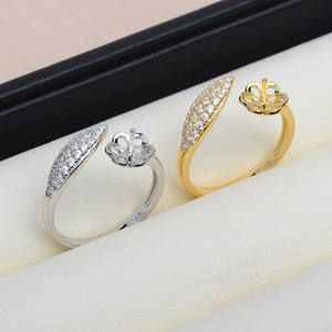 Anillo Abierto de Plata S925 con Incrustaciones de Plumas, Soporte Vacío para Perlas de 8-10 mm, Hecho a Mano, Ajustable, JG5371 - Product Image 2