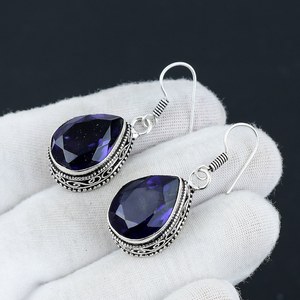925 boucles d'oreilles à breloques en argent Sterling à la mode en forme de poire améthyste violet pierre février pierre de naissance femmes cadeau de fête de mariage - Product Image 3