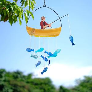 Carillon éolien créatif moderne en métal artisanal avec pendentif en verre coloré pour décoration de jardin et cour extérieure - Product Image 1