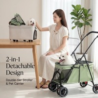 Carrito Plegable de Dos Pisos para Mascotas, 2 Mascotas, Suspensión de 4 Ruedas, Transportador de Viaje para Perros y Gatos, Logotipo Personalizado OEM, Color Personalizado