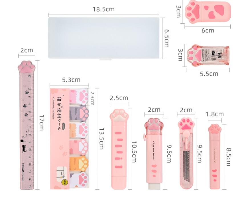9 개/세트 키즈 걸 핑크 고양이 발 문구 세트 젤 펜 수정 테이프 메모 패드 지우개 칼 세트