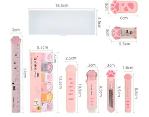 9 Pcs/set Kids Girl Pink Cat Paw Stationery Set Gel Pen Correction Tape Memo pads Eraser Knife Set