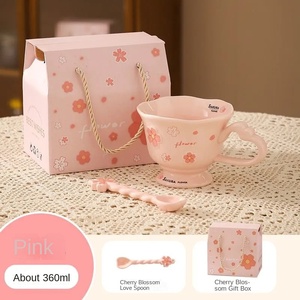 Ly sứ hoa anh đào dễ thương 360ml kèm thìa, quà tặng cho nữ, ly nước hoa sứ, hộp quà tặng, ly có quai hình trái tim - Product Image 2