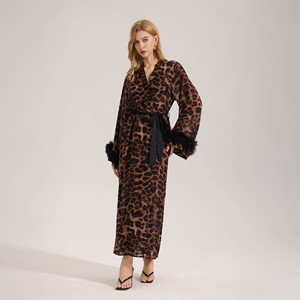 Robe longue à manches longues imprimé léopard PJ-1436 pour femme, en mousseline douce, peignoir de matin, vêtement d'intérieur été automne - Product Image 2