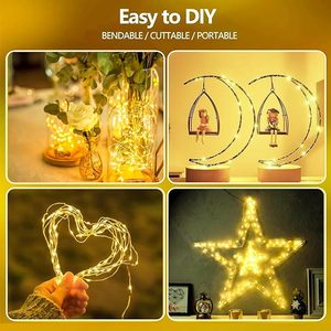 Guirnalda de Luces de Hadas con Cable de Cobre, Funciona con Baterí<span class=keywords><strong>a</strong></span>, 1-10m, <span class=keywords><strong>LED</strong></span> Blanco Cálido, IP44, Decoración Navideñ<span class=keywords><strong>a</strong></span> para Interiores y Exteriores, Jardín, Fiestas - Product Image 5