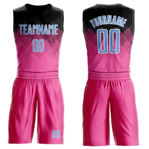 Sublimación rosa azul claro negro-blanco impreso traje de baloncesto Jersey OEM chalecos y pantalones cortos conjunto de baloncesto de dos piezas ropa deportiva