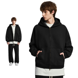 Chaqueta con Capucha para Hombre, Estilo Retro Americano de Alta Gama, Nueva Moda, con Doble Cremallera, Bordada, de Forro Polar Sólido, para Invierno - Product Image 4
