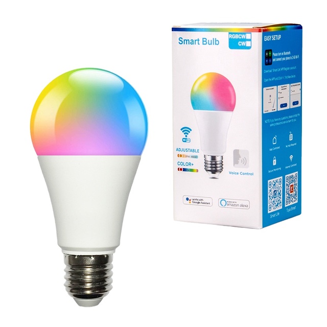 Tuya Wifi Control Smart Lighting 9W RGB Multi Colors E27 Base Led Smart Bulb Works With Alex Google Assistant