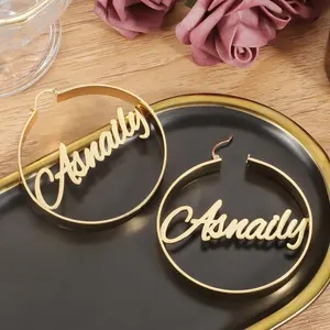 Wholesale Custom Hoop Earrings Personalized Chunky Big Hoop Name Earrings Gifts For Women Girls