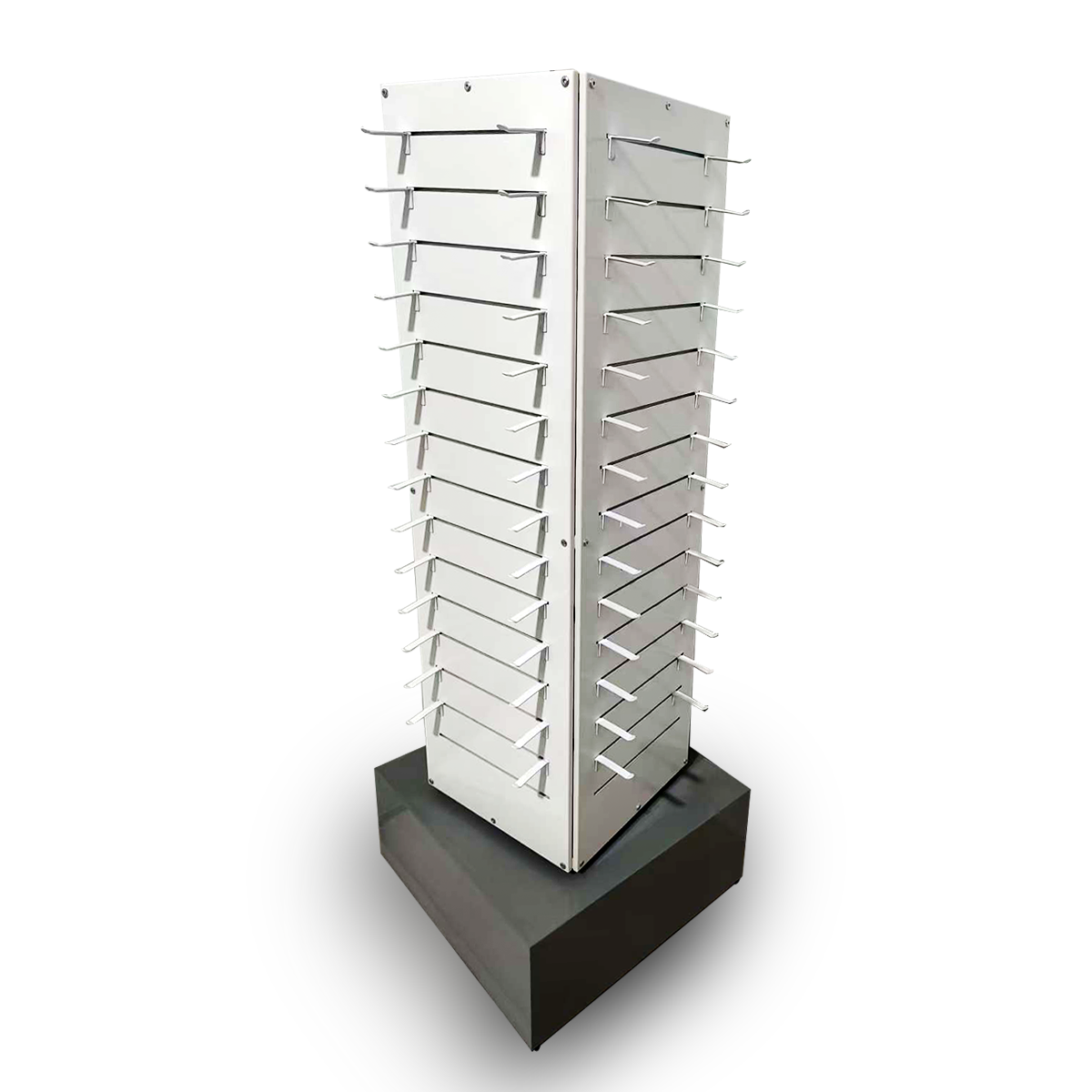 360 Degrees Rotation Metal Display Stand White Data Cord Display Racks square Floor Stand Shelf with Long Pegs
